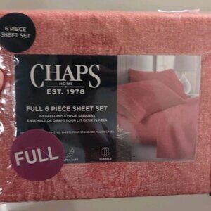 CHAPS - 6pcs Full Sheet Set Heather Red Flat Fitted 4 Pillowcase NEW